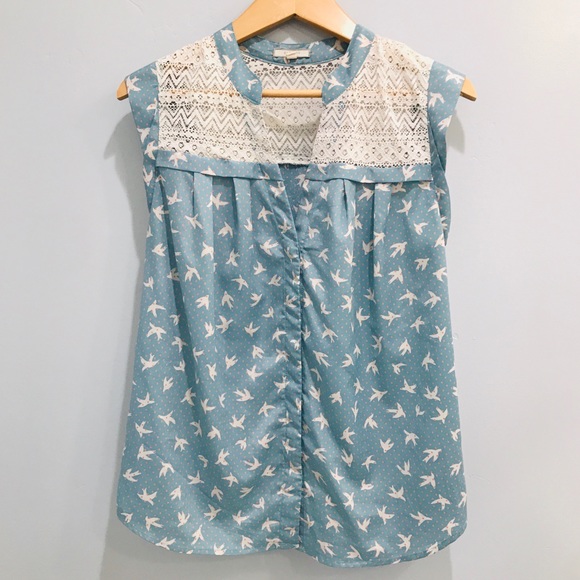 Pleione Tops - Pleione Polka Dot Bird Tank W/ Lace